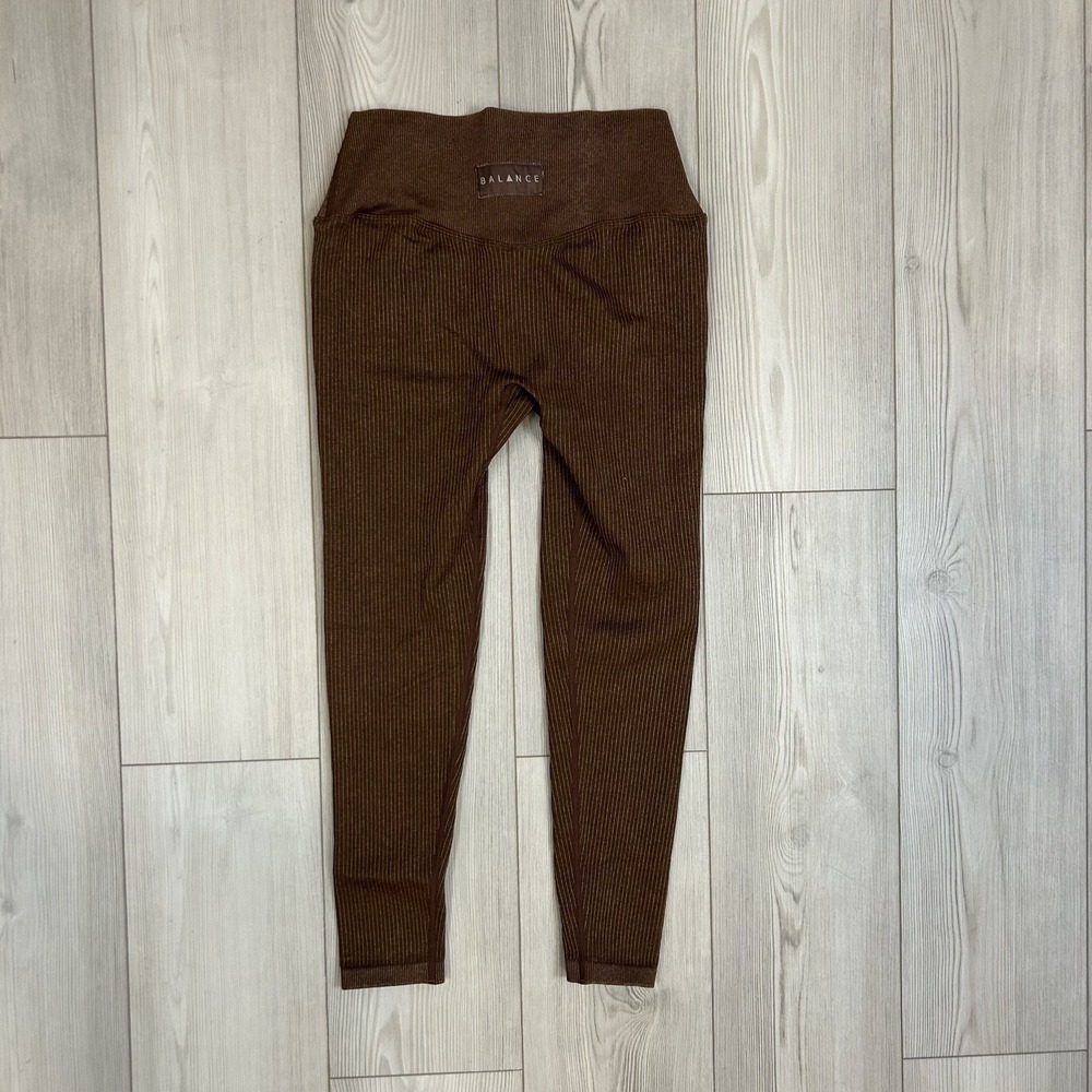 Balance Athletica Leggings Womens Large Brown Ribbed‎ Workout Logo Gym